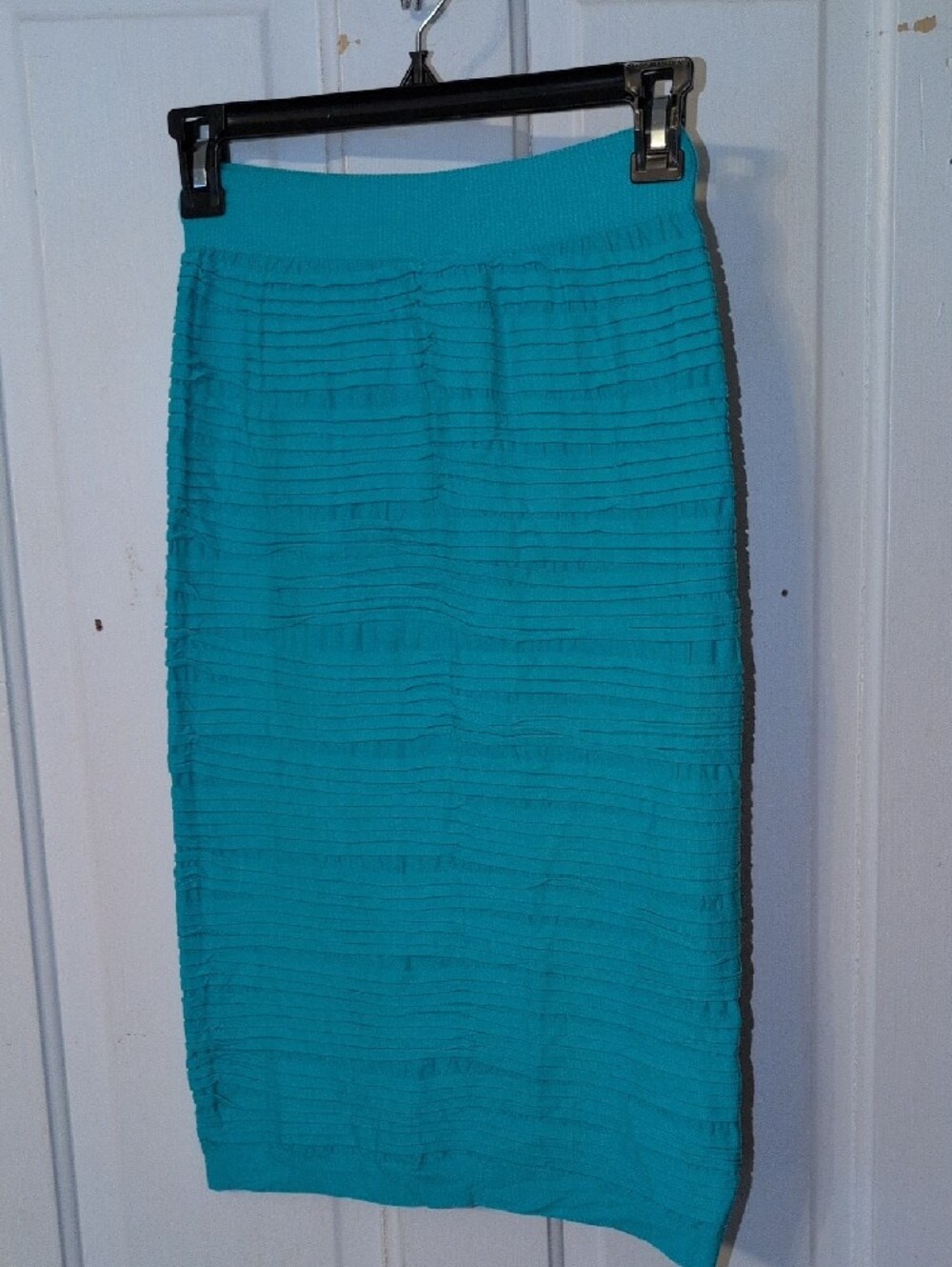 Trinity Turquoise Ribbed Pencil Skirt - Picture 3 of 4